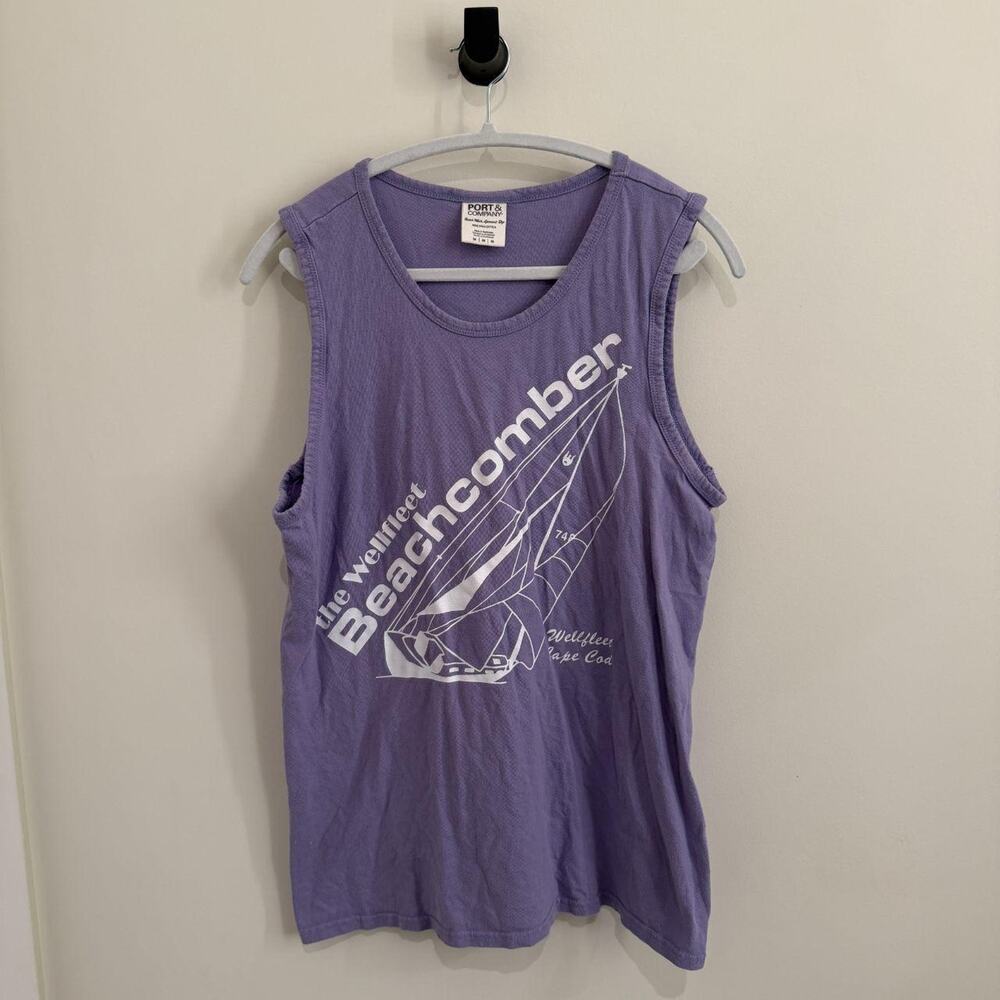 unisex purple THE WELLFLEET BEACHCOMBER sailboat graphic sleeveless tank [M]